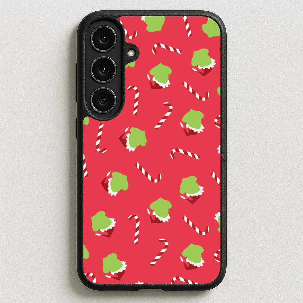 Green Creature And Candy Canes Pattern Phone Case for Galaxy S25FE