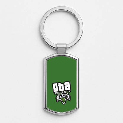 Green Five - Video Game Silver Keyring