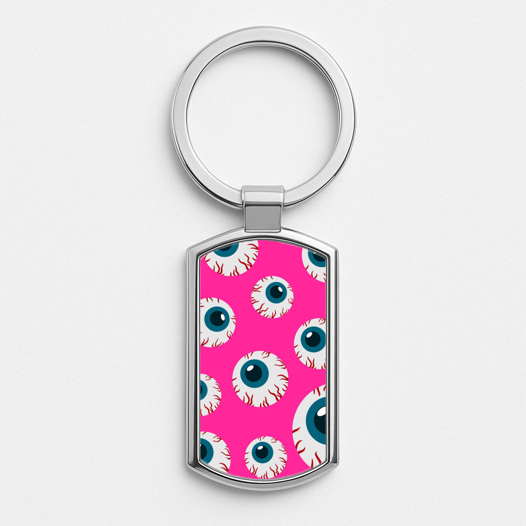 Spooky Eye Pattern Silver Keyring