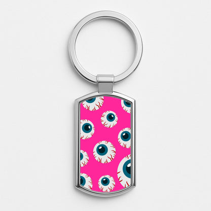 Spooky Eye Pattern Silver Keyring