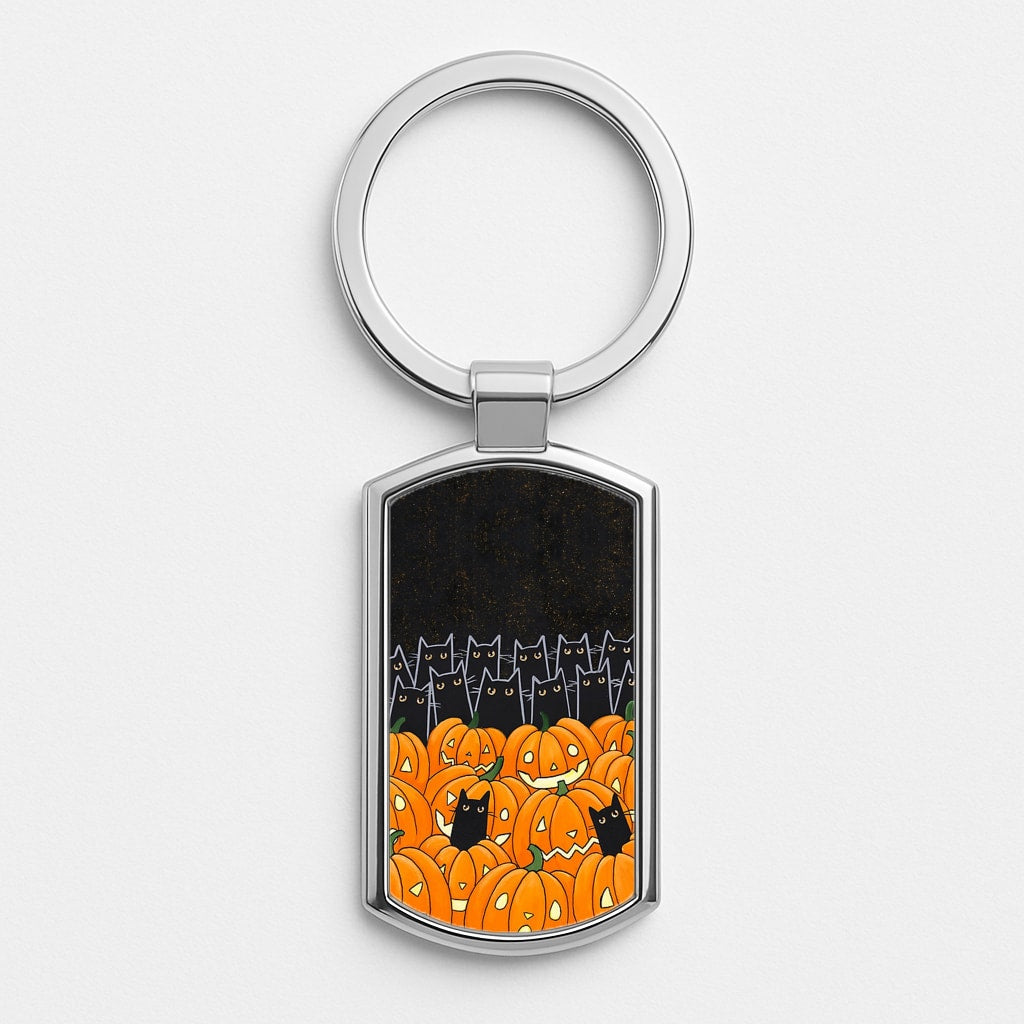 Black Cats & Lanterns - Halloween Silver Keyring