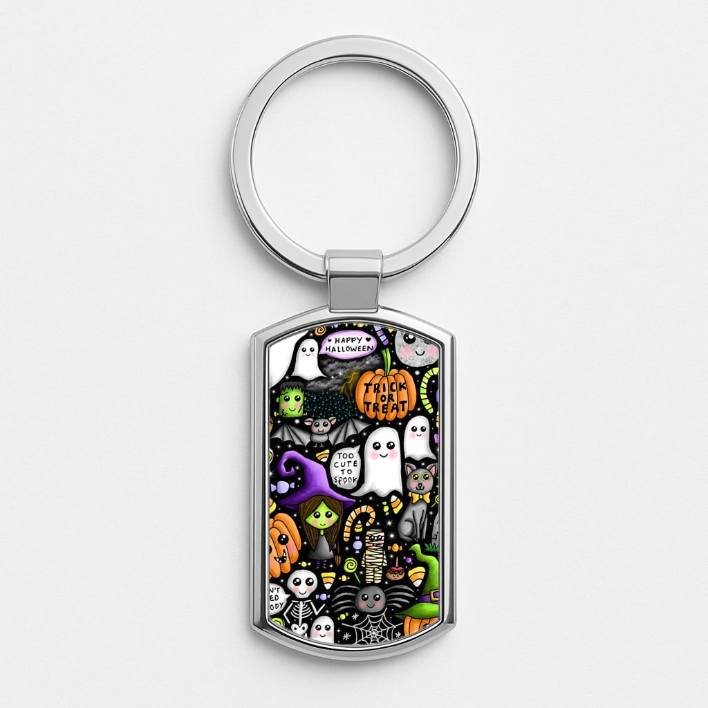 Colourful Halloween Pattern Silver Keyring
