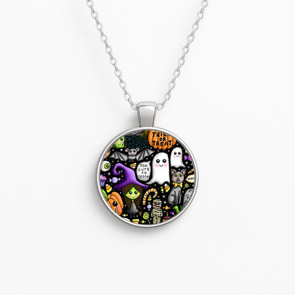 Colourful Halloween Pattern Circle Necklace
