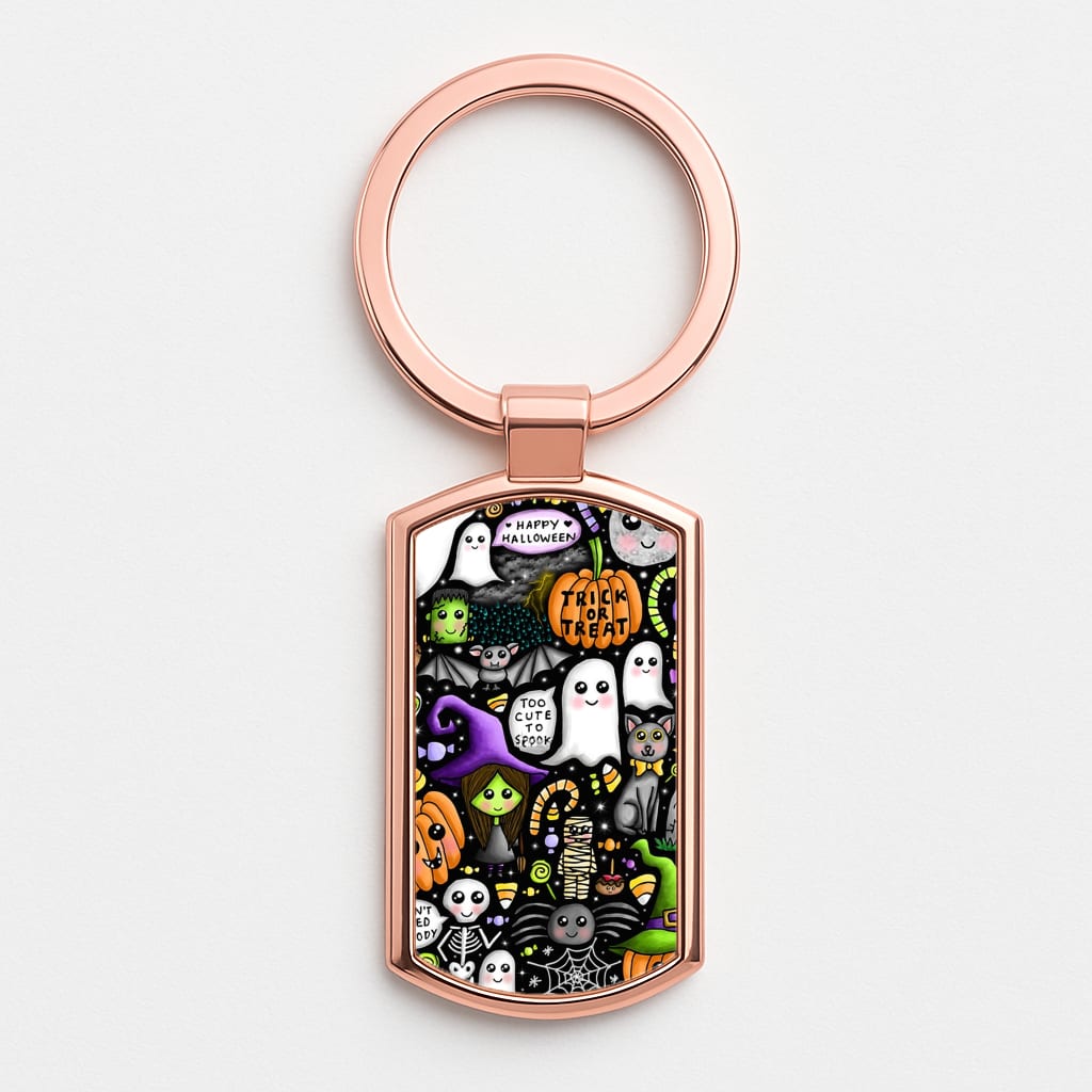 Colourful Halloween Pattern Rose Gold Keyring