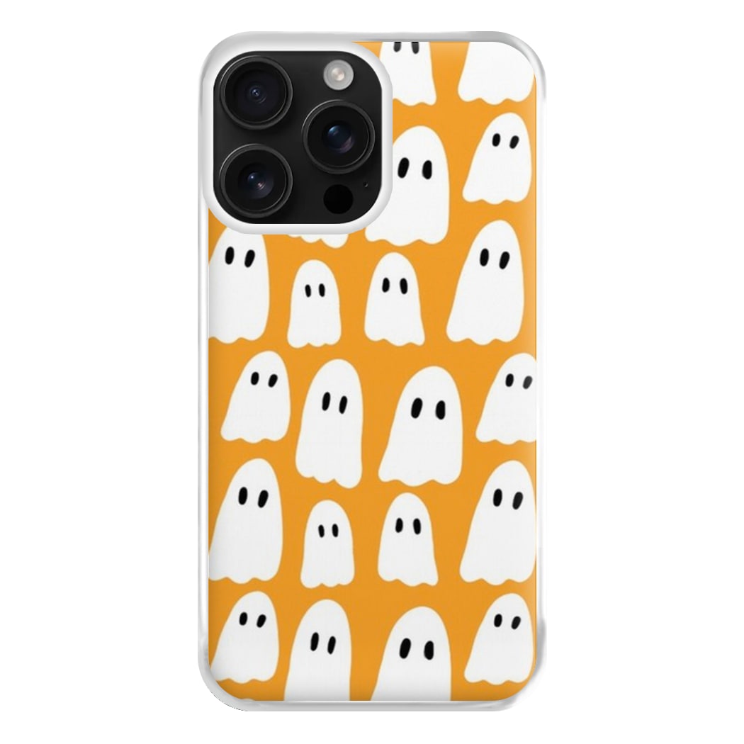 Orange Ghost Halloween Pattern Phone Case for iPhone 16 Pro Max