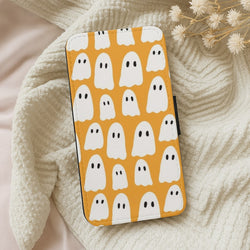 Orange Ghost Halloween Pattern Wallet Phone Case