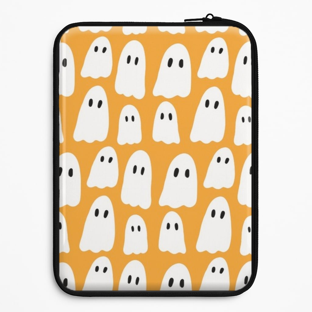 Orange Ghost Halloween Pattern Laptop Sleeve