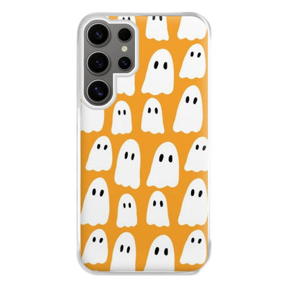 Orange Ghost Halloween Pattern Phone Case for Galaxy S24 Ultra