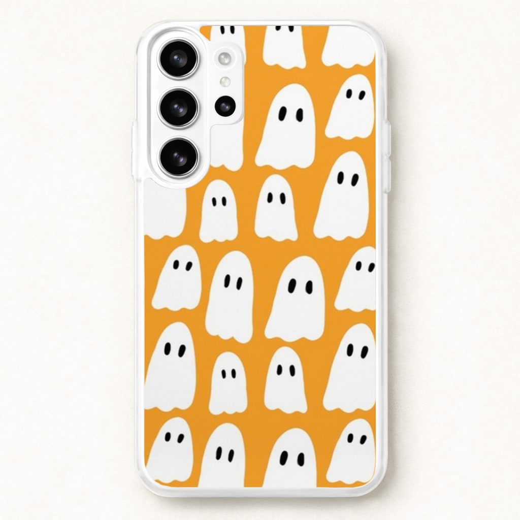 Orange Ghost Halloween Pattern Phone Case for Galaxy S26 Ultra