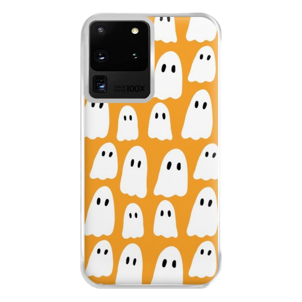 Orange Ghost Halloween Pattern Phone Case for Galaxy S20 Ultra