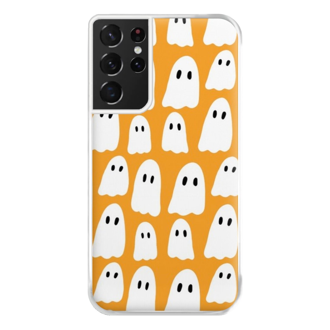 Orange Ghost Halloween Pattern Phone Case for Galaxy S21 Ultra