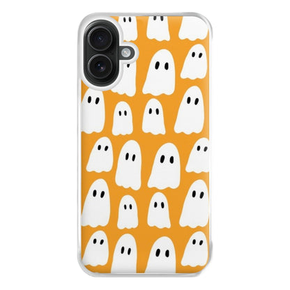 Orange Ghost Halloween Pattern Phone Case for iPhone 16 Plus