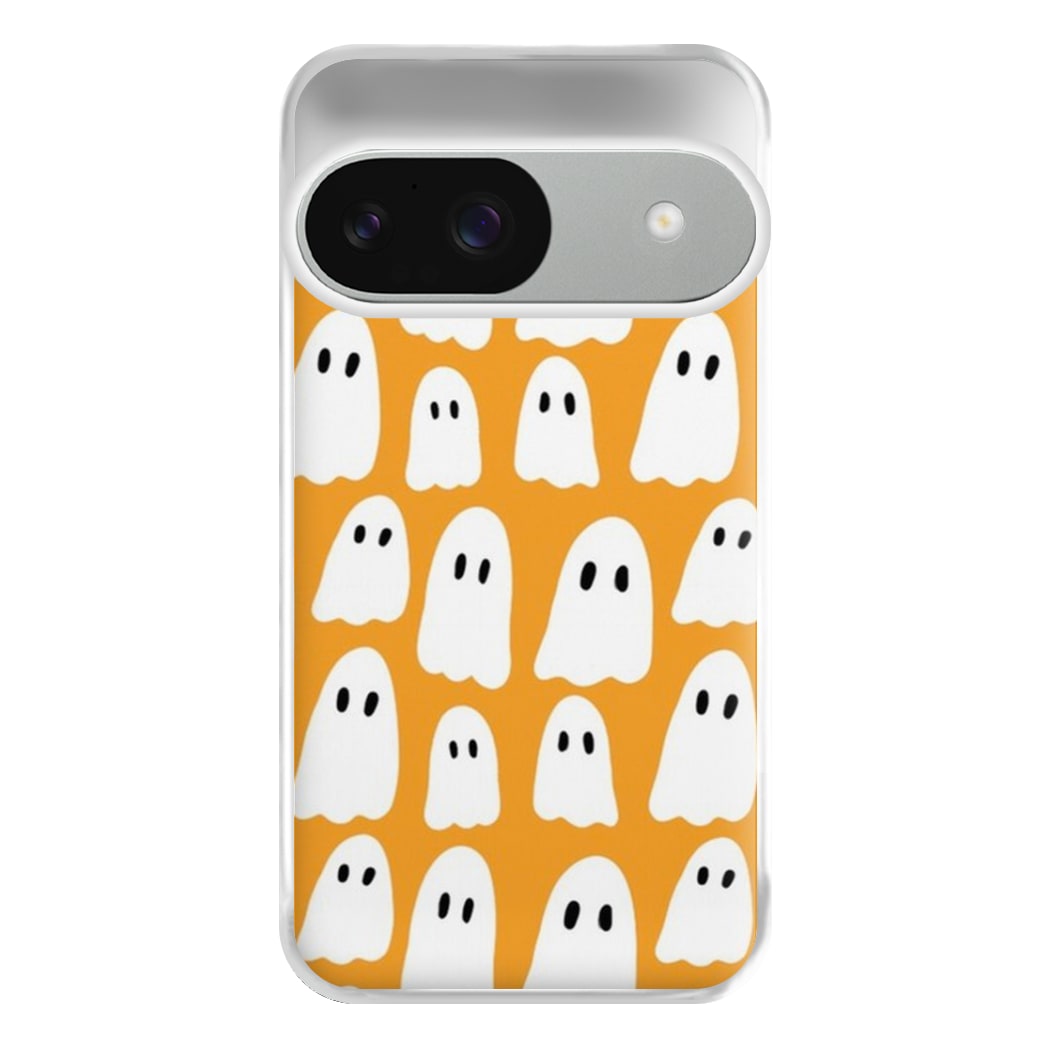 Orange Ghost Halloween Pattern Phone Case for Google Pixel 9 / 9 Pro