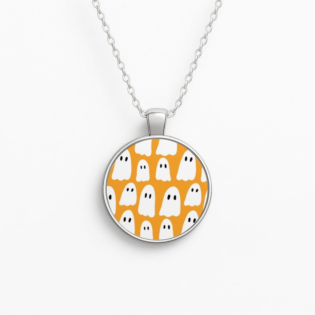 Orange Ghost Halloween Pattern Necklace