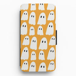 Orange Ghost Halloween Pattern Flip / Wallet Phone Case