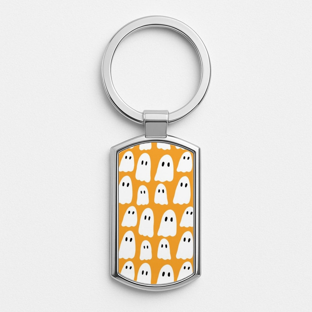 Orange Ghost Halloween Pattern Luxury Keyring
