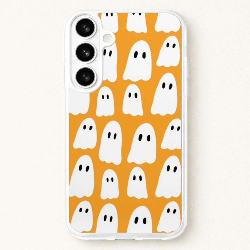 Orange Ghost Halloween Pattern Phone Case for Galaxy S26 Plus