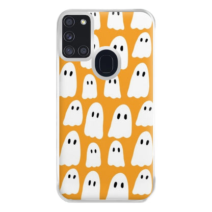 Orange Ghost Halloween Pattern Phone Case for Galaxy A21s