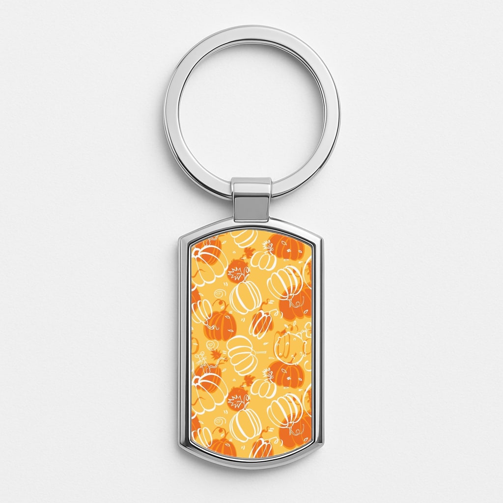 Drawn Pumpkin Pattern Silver Keyring