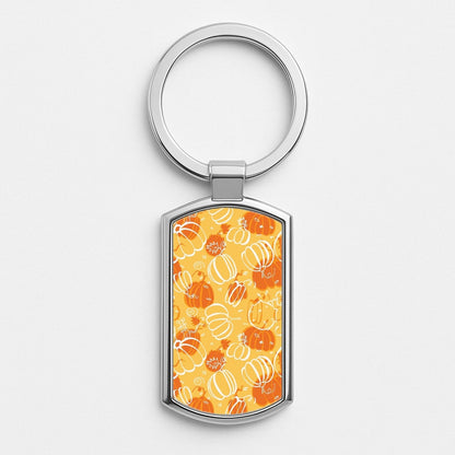 Drawn Pumpkin Pattern Silver Keyring
