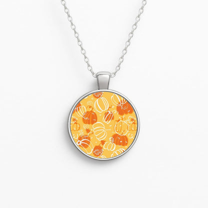 Drawn Pumpkin Pattern Circle Necklace