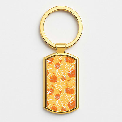 Drawn Pumpkin Pattern Gold Keyring