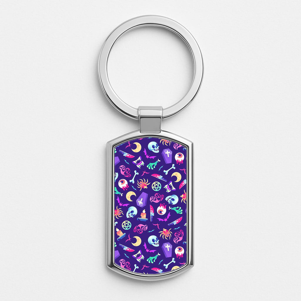 Horroriffic Halloween Pattern Silver Keyring