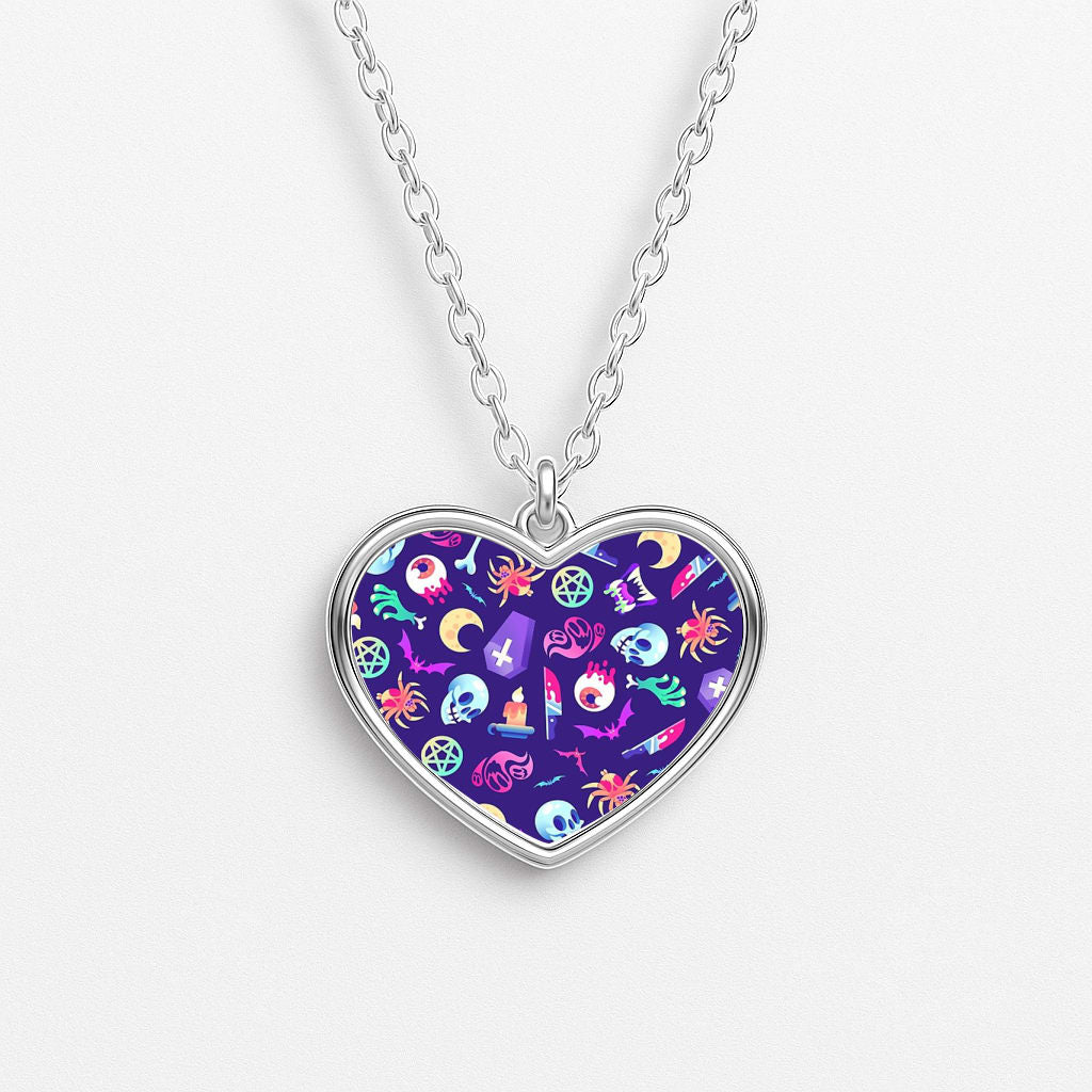 Horroriffic Halloween Pattern Heart Necklace
