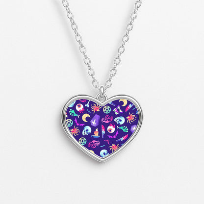 Horroriffic Halloween Pattern Heart Necklace