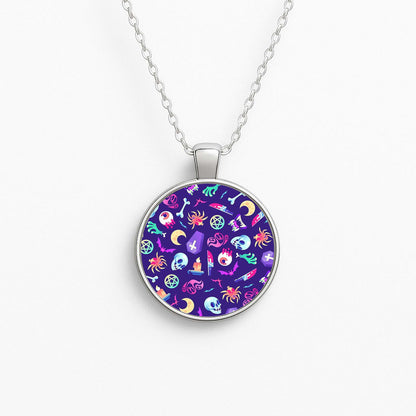 Horroriffic Halloween Pattern Circle Necklace