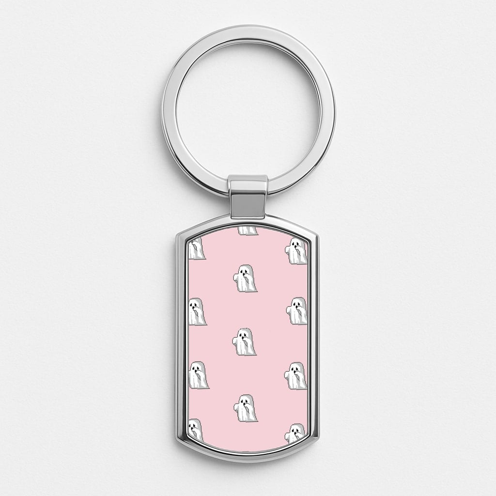 Pastel Pixel Ghost Halloween Silver Keyring