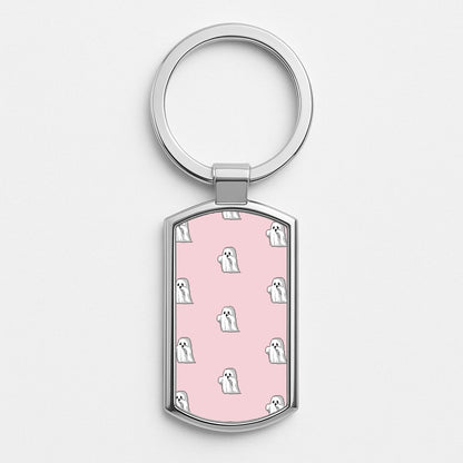 Pastel Pixel Ghost Halloween Silver Keyring