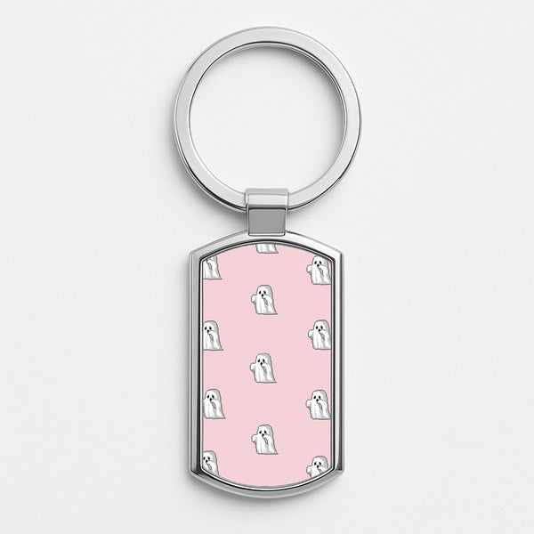 Pastel Pixel Ghost Halloween Silver Keyring