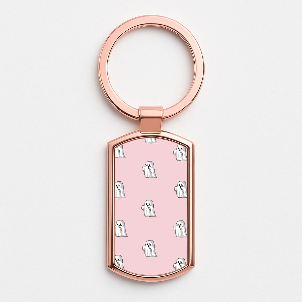 Pastel Pixel Ghost Halloween Rose Gold Keyring