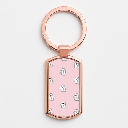 Pastel Pixel Ghost Halloween Rose Gold Keyring