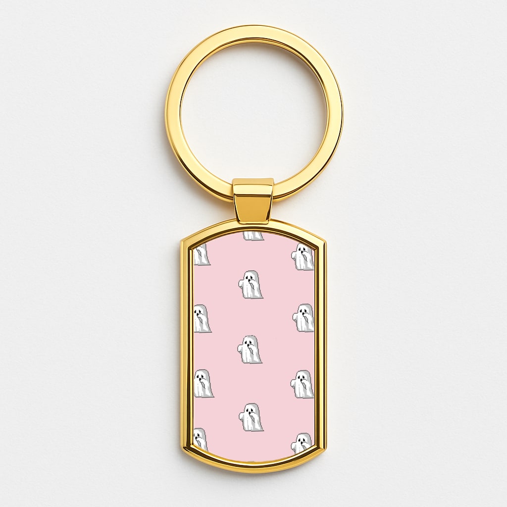 Pastel Pixel Ghost Halloween Gold Keyring