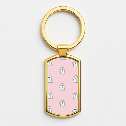 Pastel Pixel Ghost Halloween Gold Keyring