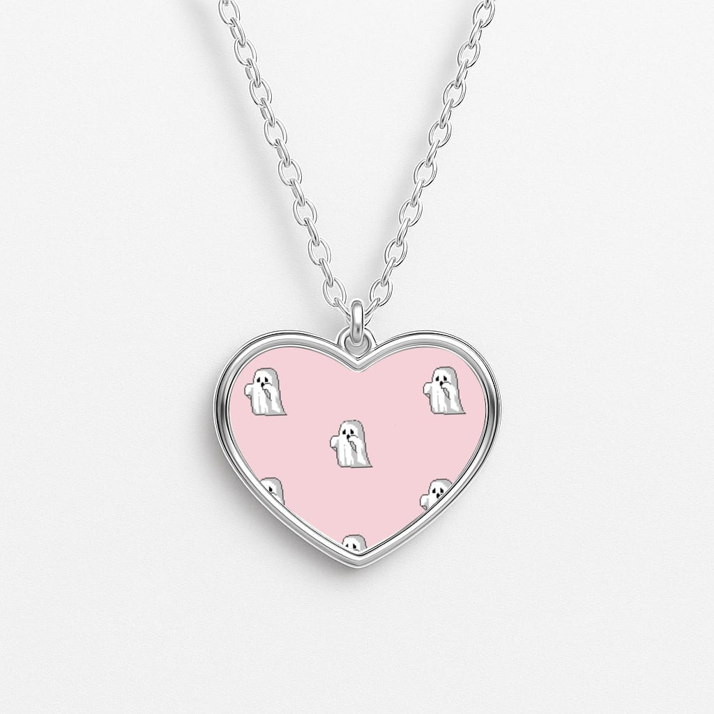 Pastel Pixel Ghost Halloween Heart Necklace