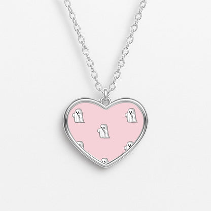 Pastel Pixel Ghost Halloween Heart Necklace