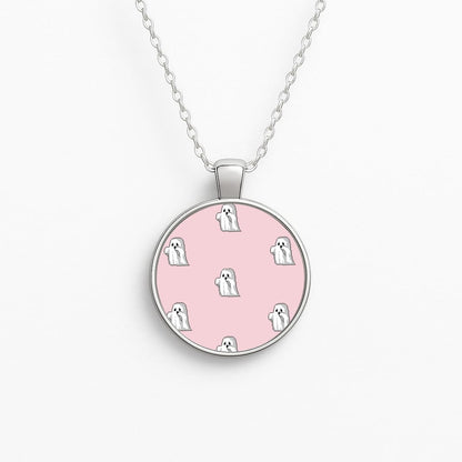 Pastel Pixel Ghost Halloween Circle Necklace