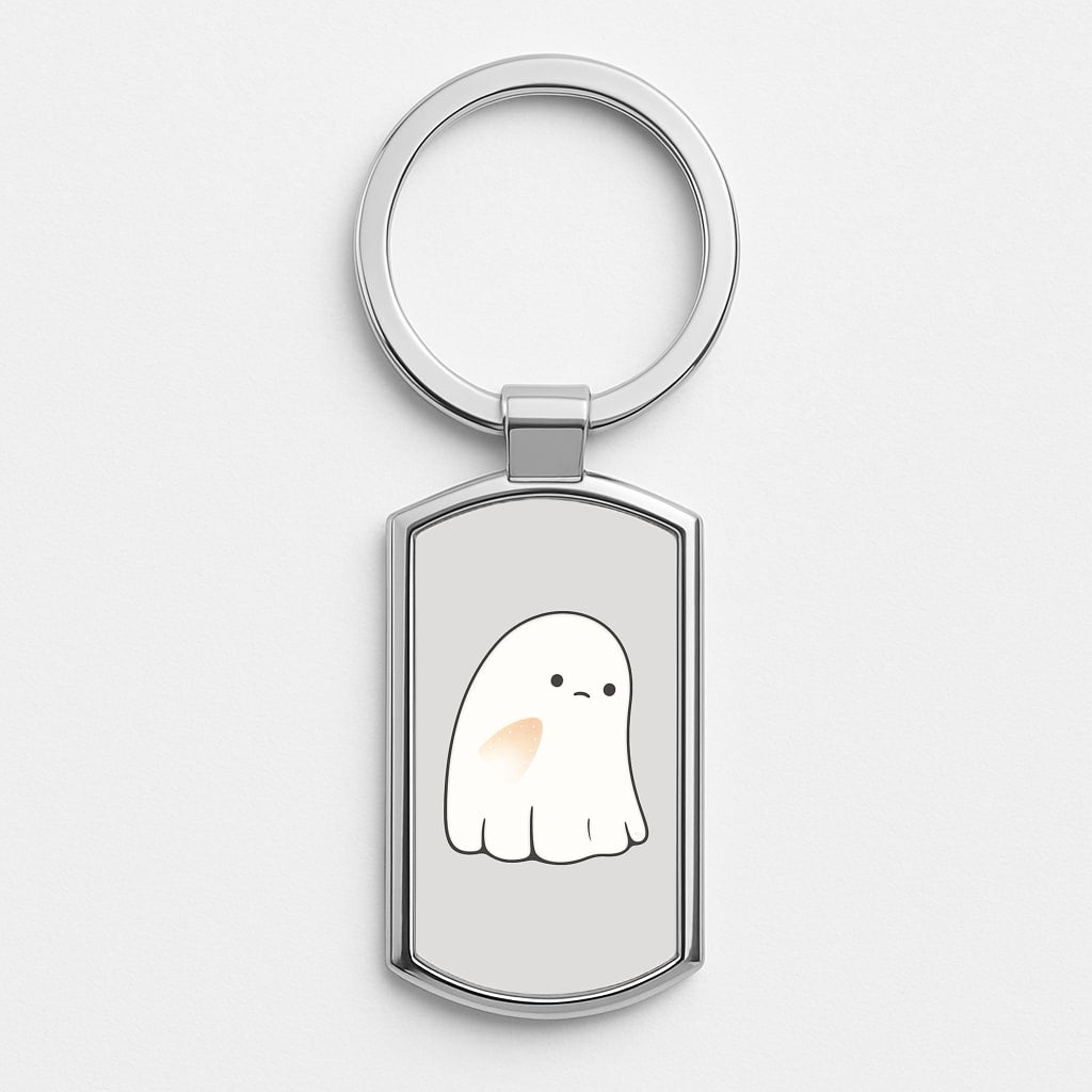 Sad Ghost Halloween Silver Keyring