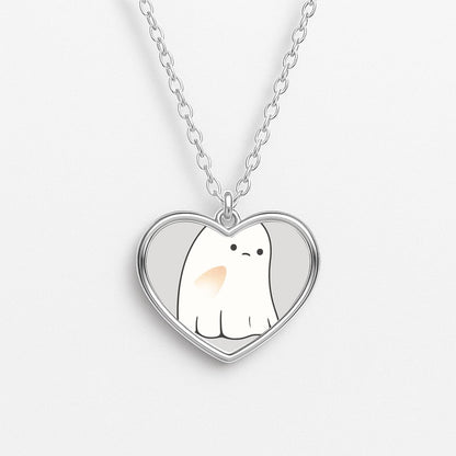 Sad Ghost Halloween Heart Necklace