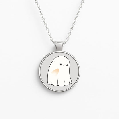Sad Ghost Halloween Circle Necklace