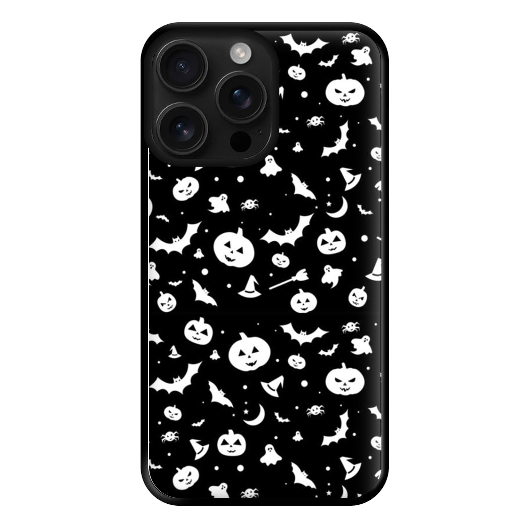 Black and White Halloween Pattern Phone Case for iPhone 16 Pro Max