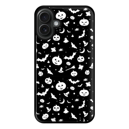 Black and White Halloween Pattern Phone Case for iPhone 16 Plus