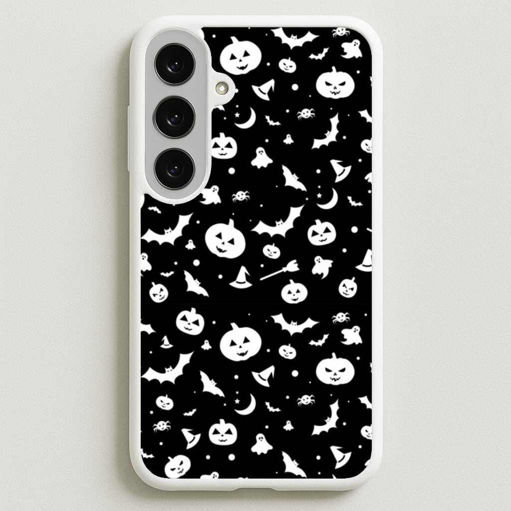 Black and White Halloween Pattern Phone Case for Galaxy S25FE