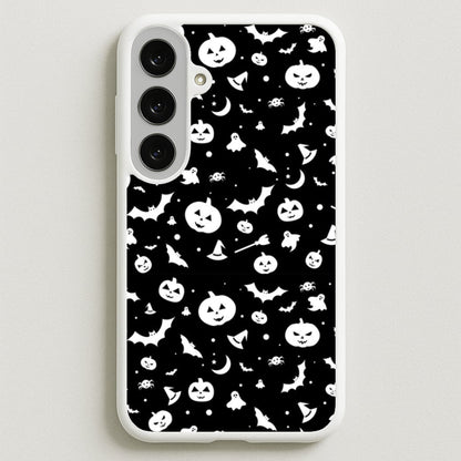 Black and White Halloween Pattern Phone Case for Galaxy S25FE