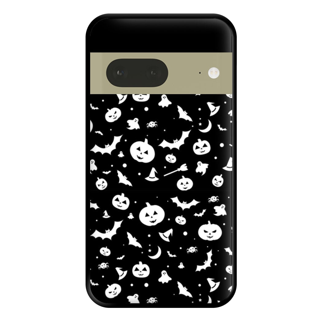 Black and White Halloween Pattern Phone Case for Google Pixel 7a