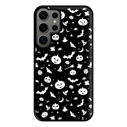 Black and White Halloween Pattern Phone Case for Galaxy S24 Ultra