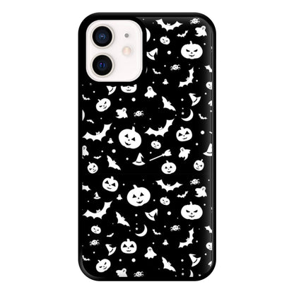 Black and White Halloween Pattern Phone Case for iPhone 13 Mini